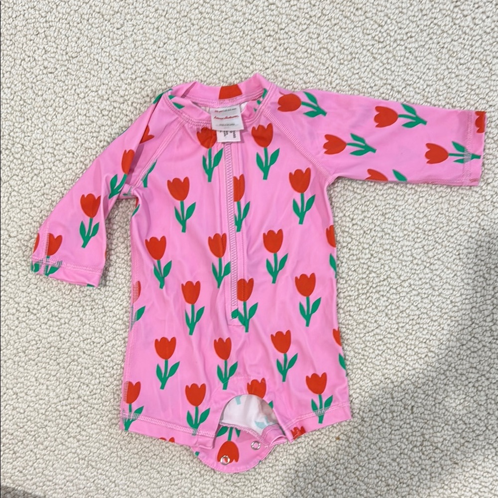 Hanna Andersson Pink Rashguard with Red Tulips